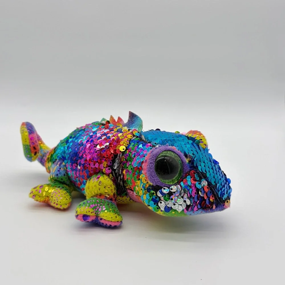 Ty Beanie Babies Karma The Chameleon Flippables‎ Plush Toy Rainbow Sequin Eyes